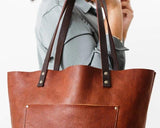 Leather tote bag for women